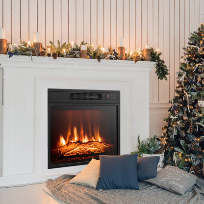 Electric Fireplace Insert 18-inch Wide, 1400W Recessed Fireplace Heater with Remote Control, 3 LED Flame Effects
