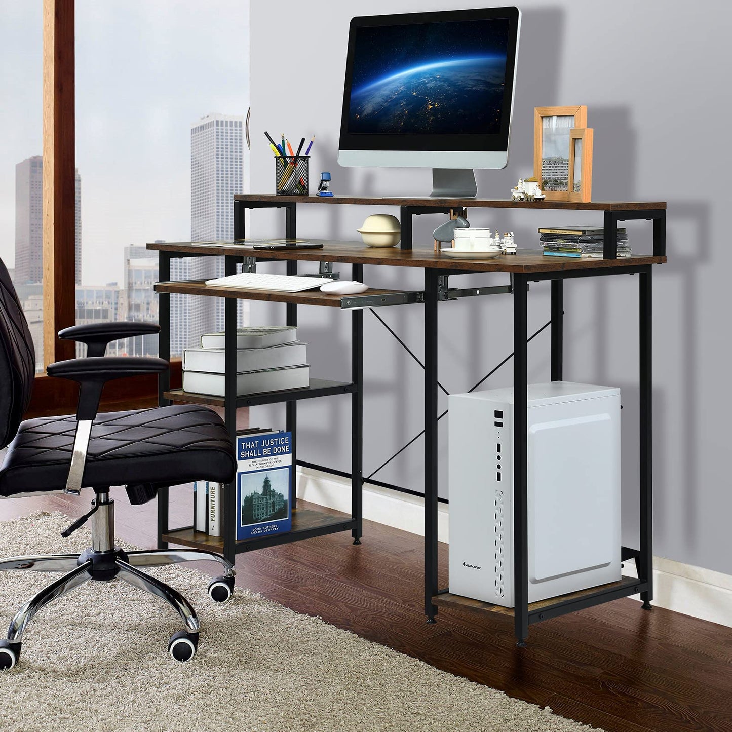 Computer Desk 47’’ Home Office Table with Hutch
