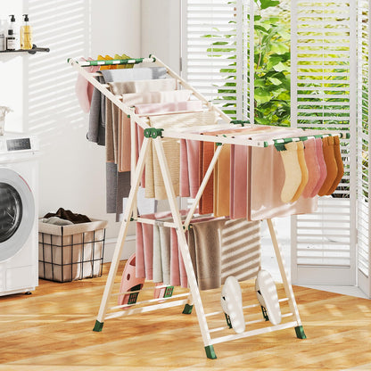 Foldable 2-Level Laundry Drying Rack with Adjustable Wings & 16 Drying Rails