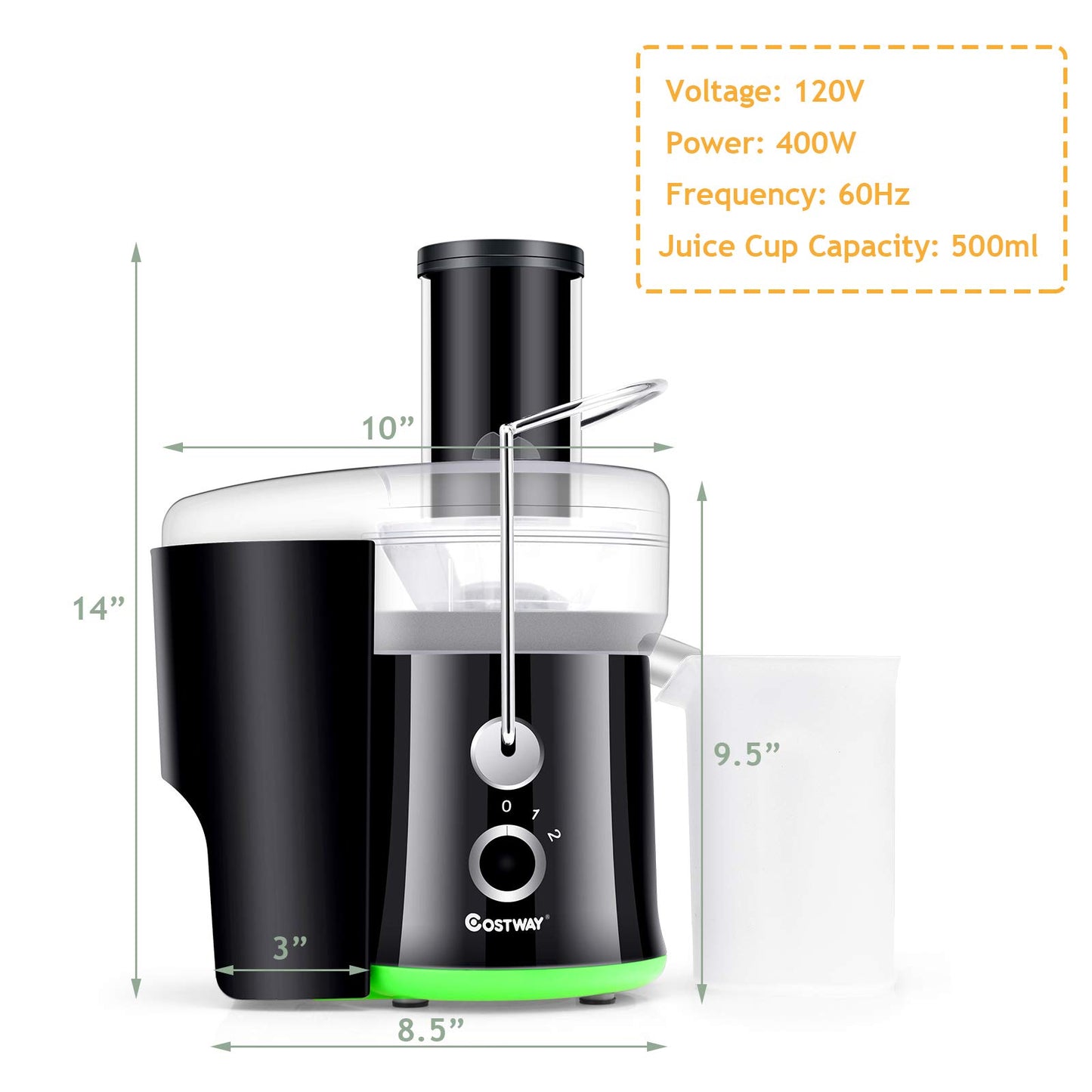 Juicer Machine, Centrifugal Juicer with 3-Inch Wide Mouth, BPA-Free Stainless Steel Juice Maker with 2-Speed Control