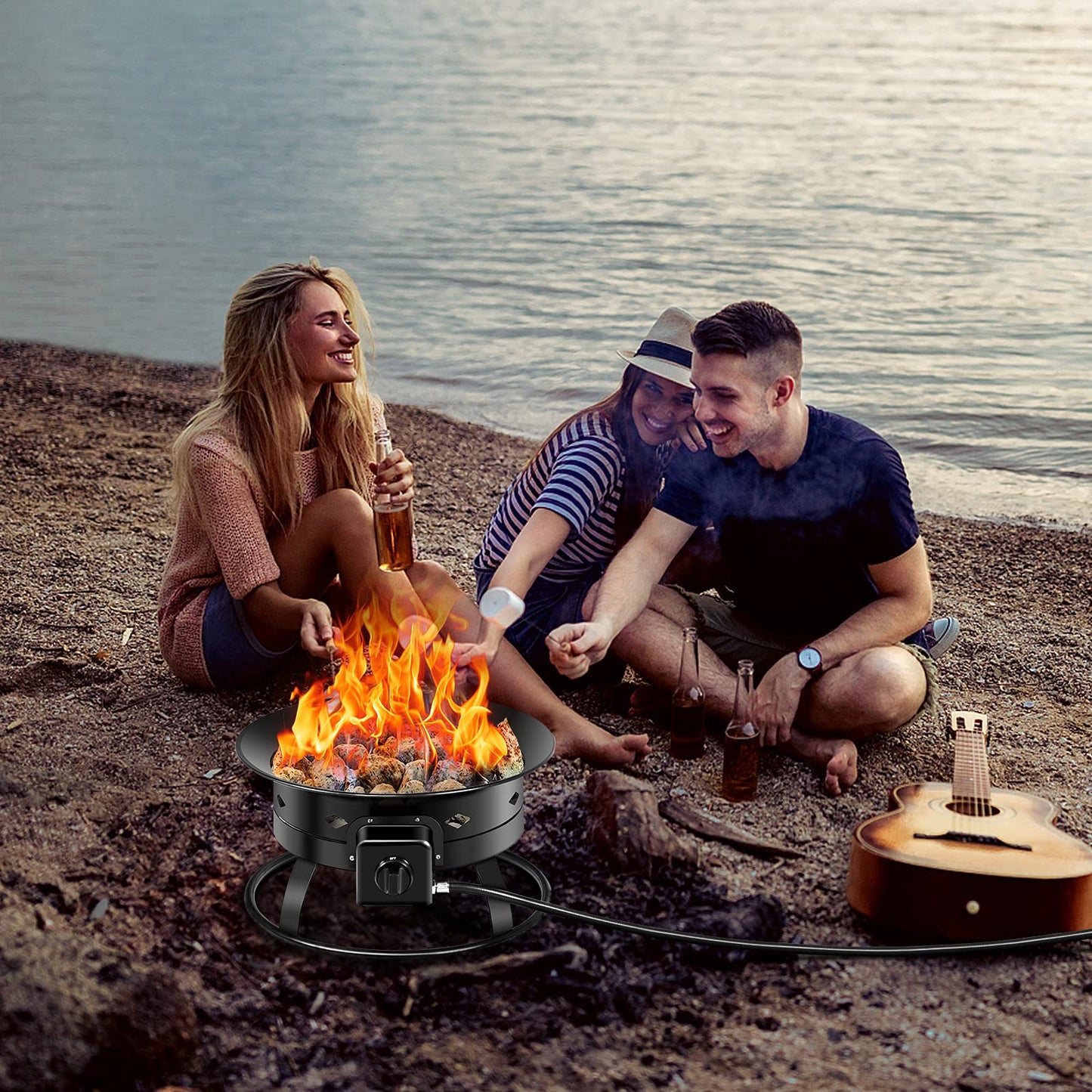 Gas Fire Pit Outdoor Portable Propane Fire Bowl, ARLIME Gas Fire Pit Bowl 19"