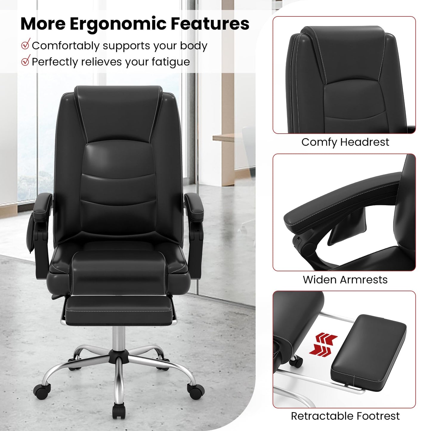 Big and Tall Office Chair 6-Point Massage Desk Chair with Retractable Footrest