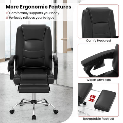 Big and Tall Office Chair 6-Point Massage Desk Chair with Retractable Footrest