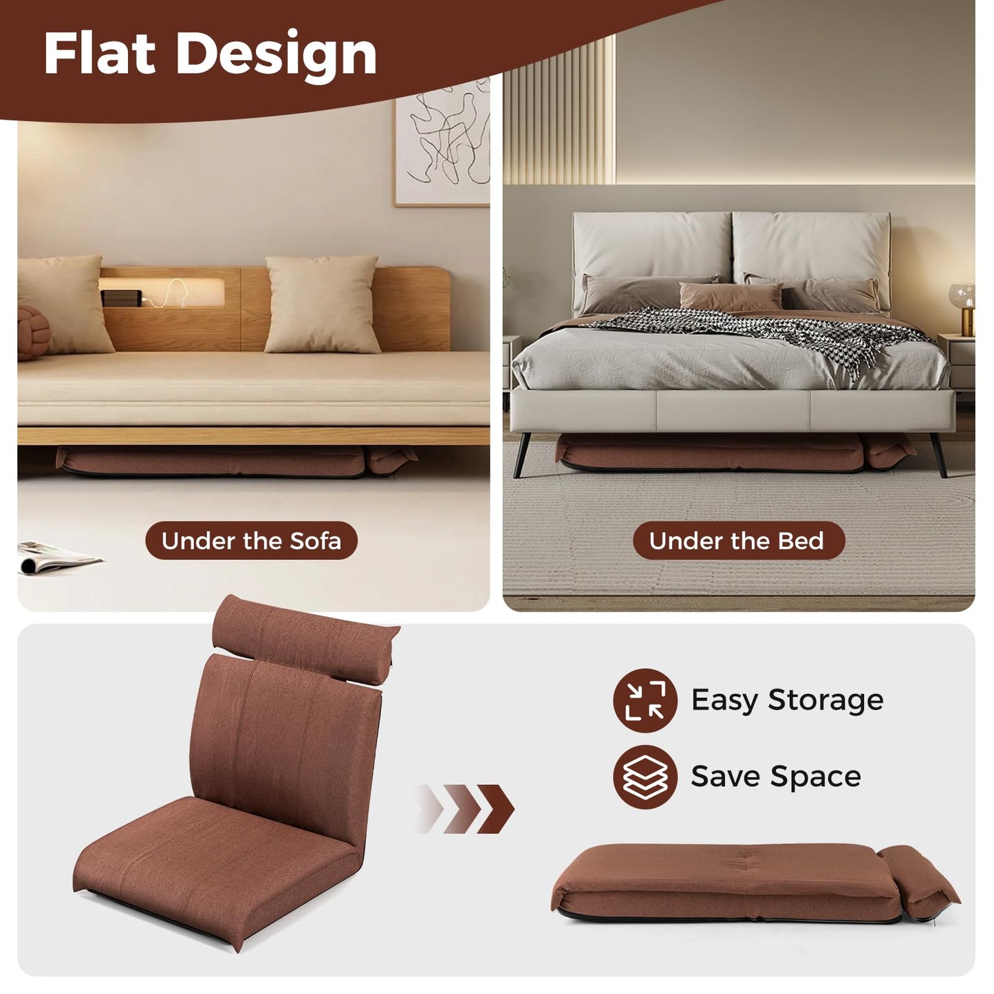 Folding Floor Chair Convertible Lazy Sofa Chair with 14-Position Adjustable Reclining Backrest & 5-Position Headrest