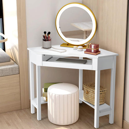 Corner Desk with Keyboard Tray & Bottom Shelves for Small Space