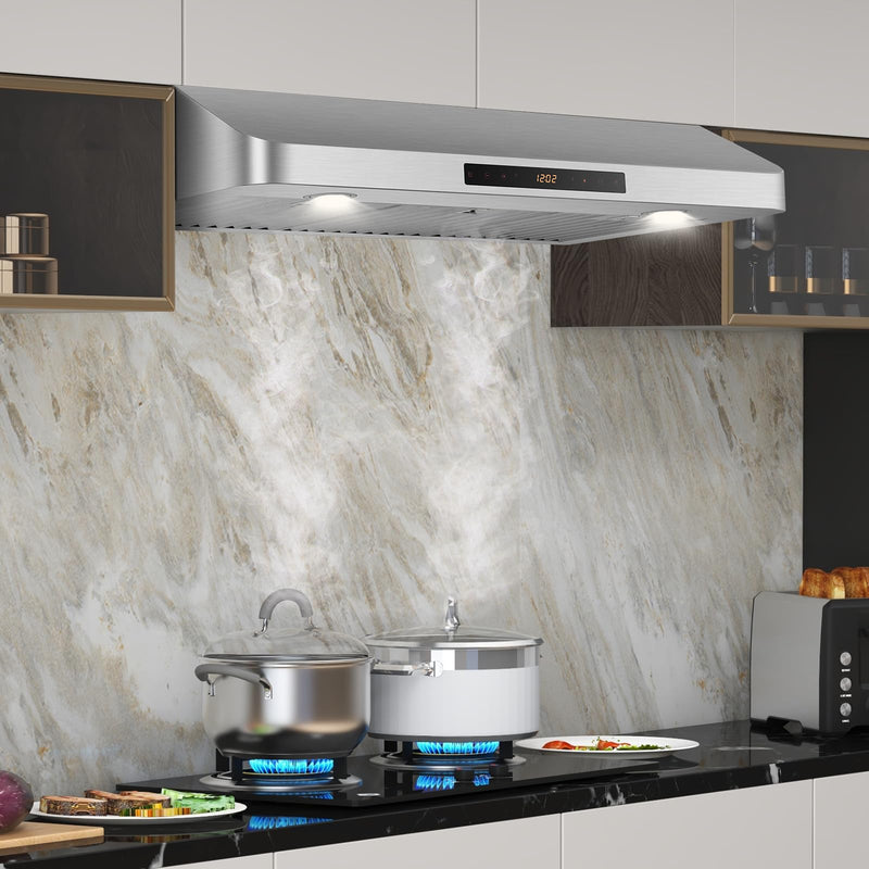 ARLIME 36"/29.5" Under Cabinet Range Hood, 900CFM Stainless Steel Stove Vent Hood w/ 4-Speed Fan