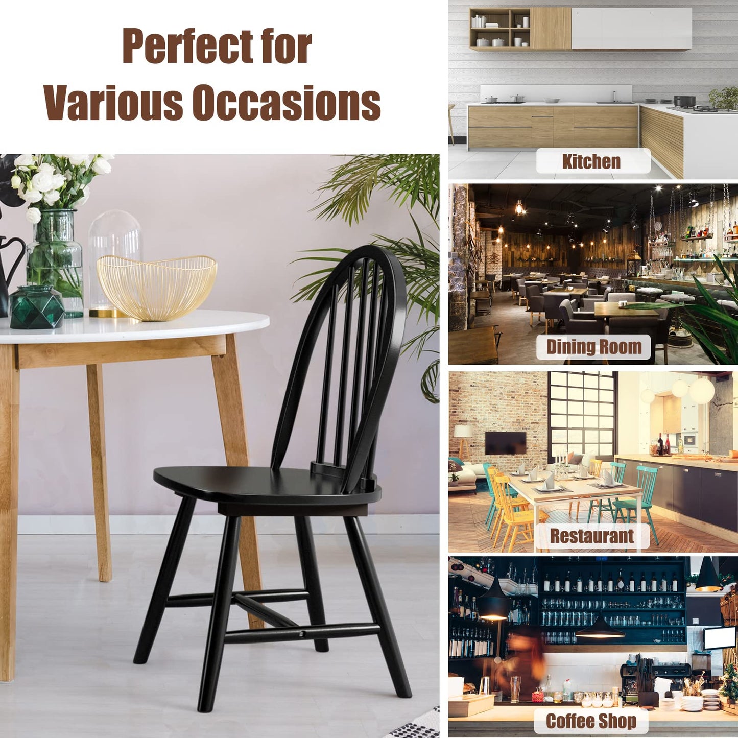 Windsor Dining Chairs Set of 2/4 w/Spindle Back & Reinforced H-Shaped Legs