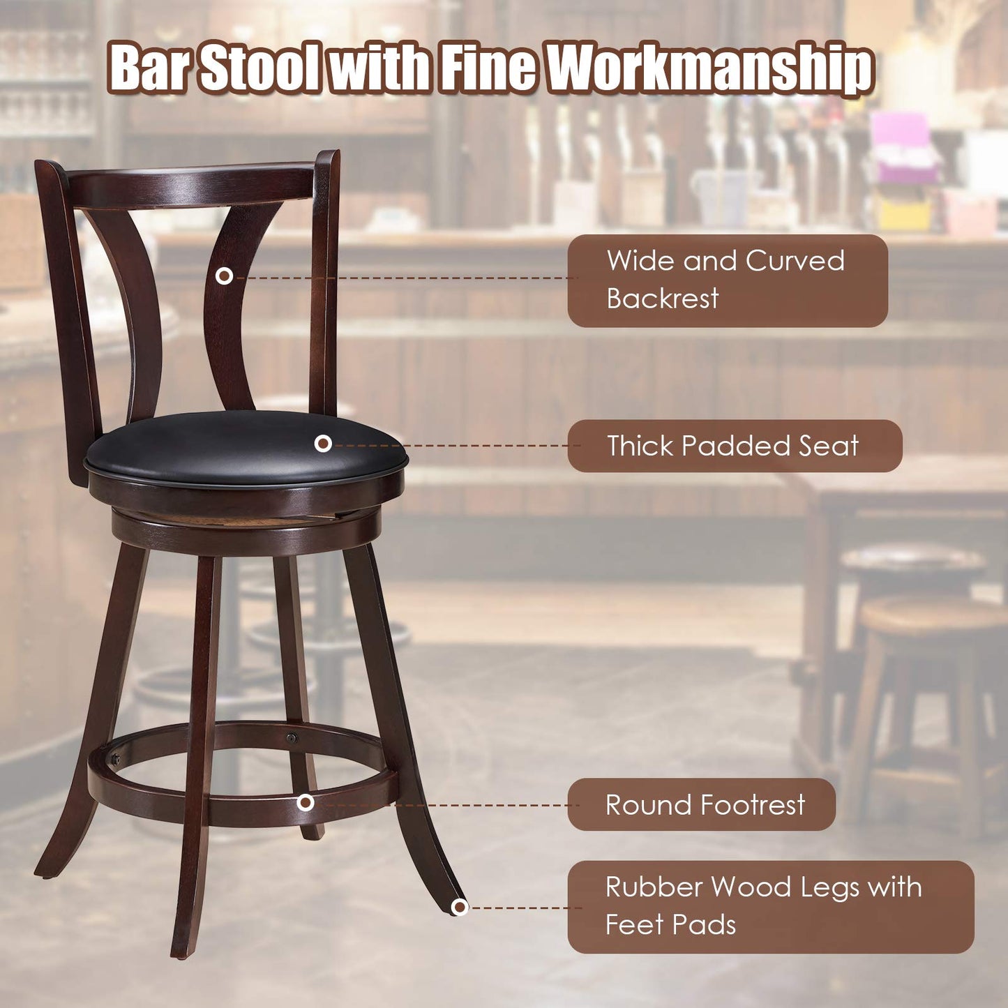 360-Degree Swivel Stools with Leather Padded Seat