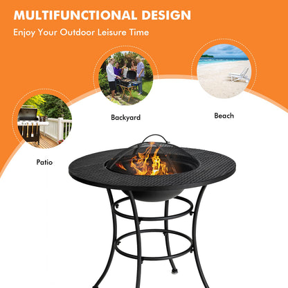 Outdoor Firepit with Spark Screen Cover for Outside Dining