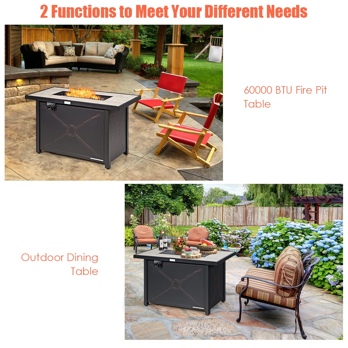 60,000 BTU Outdoor Rectangle Gas Fire Table W/Ceramic Tabletop