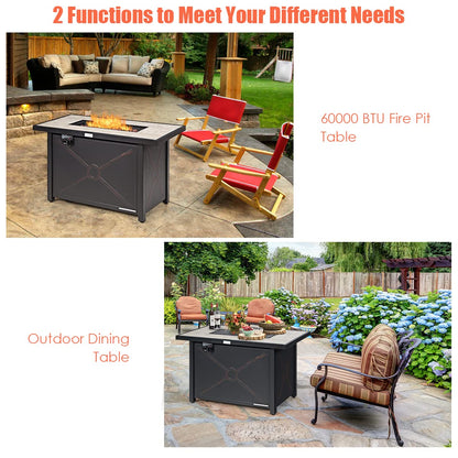 60,000 BTU Outdoor Rectangle Gas Fire Table W/Ceramic Tabletop