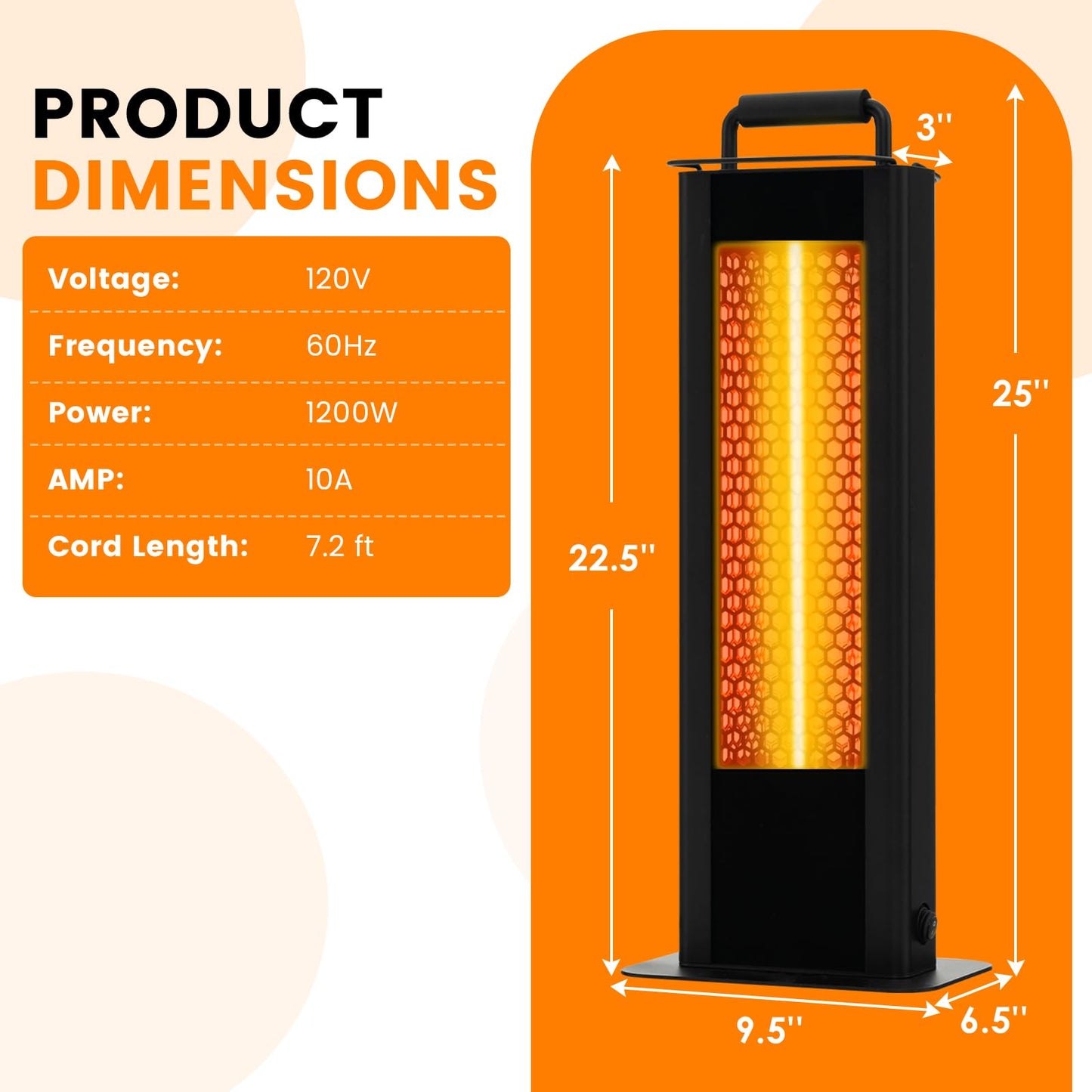 Outdoor Patio Heater, 1200W Freestanding Double-Sided Electric Infrared Heater w/Tip-Over Protection