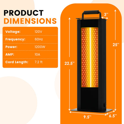 Outdoor Patio Heater, 1200W Freestanding Double-Sided Electric Infrared Heater w/Tip-Over Protection