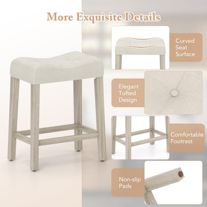 Wooden Saddle Stools Set of 4 with Solid Rubber Wood Legs