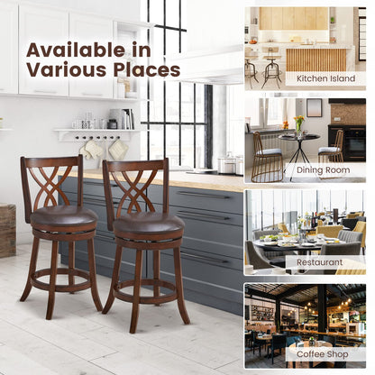 360° Swivel Chairs Bar Stools with Rubber Wood Frame PU Leather Cushioned Seat and Footrests