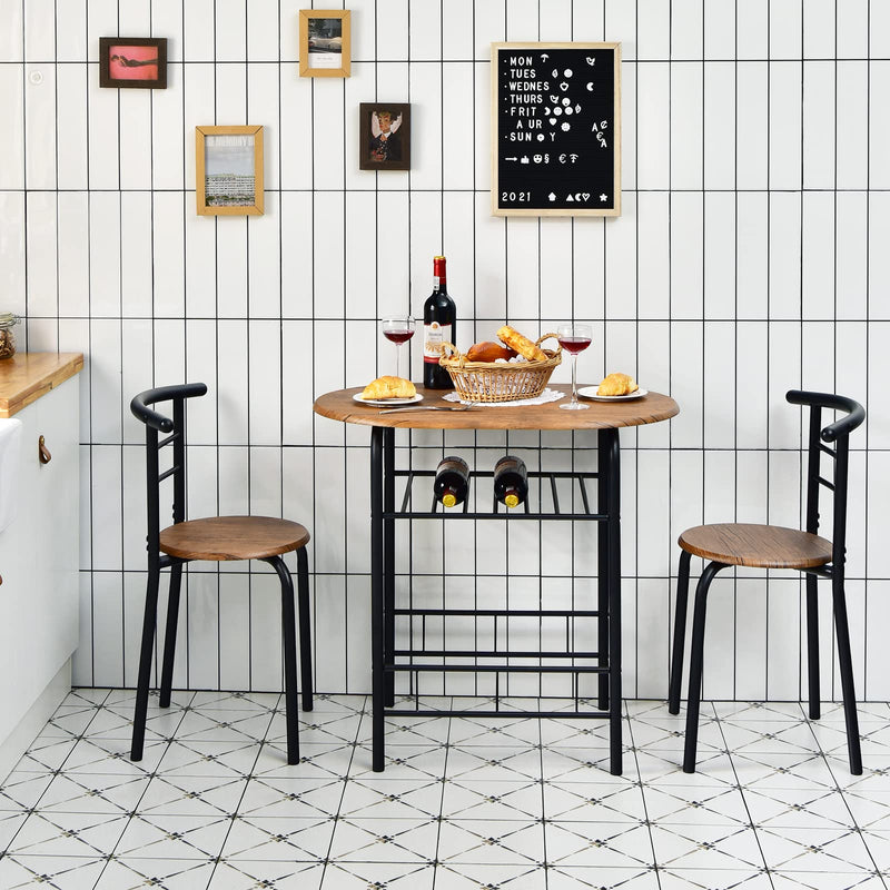 ARLIME 3-Piece Dining Set, Round Kitchen Table w/ 2 Chairs