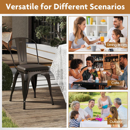 18.5 Inch Stackable Industrial Kitchen Tolix Side Chairs with PU Leather Cushions and Detachable High Back for Dining Room