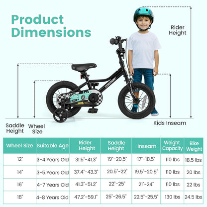 12/14/16/18 Inch Kids Bike w/Removable Training Wheels