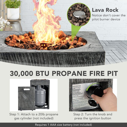16-Inch Outdoor Propane Fire Pit 30,000 BTU Patiojoy Electronic Ignition Square Gas Fire Pit with Protective Cover