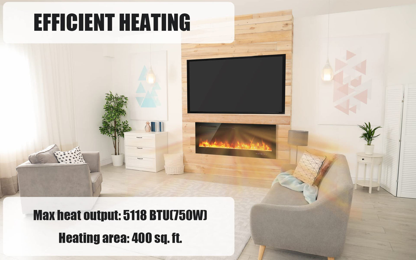 ARLIME 50” Recessed Electric Fireplace 750W/1500W Wall Mounted & in Wall