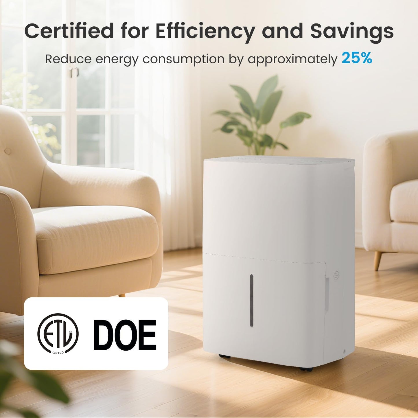 6000 Sq.Ft Portable Large Home Dehumidifier for Basements with 2 Modes & 3 Fan Speeds