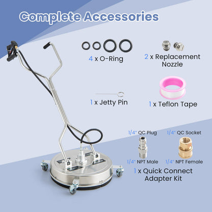 20" Pressure Washer Surface Cleaner with 4 Wheels, Dual Handle, Stainless Steel Housing