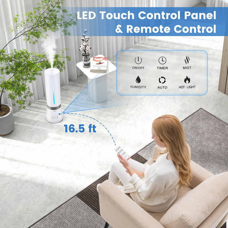 Humidifier for Bedroom Large Room, 2.4 Gallon Warm & Cool Mist Top Fill Ultrasonic Air Vaporizer with Auto Mode