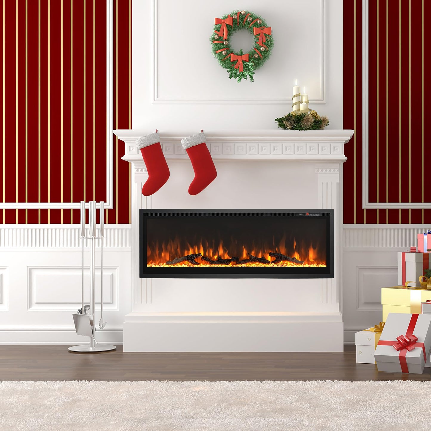 Electric Fireplace 50 Inch Wide with Crystal Decor and Log