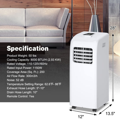 ARLIME Air Conditioner Portable 8,000 BTU, Quite Single Room AC Unit