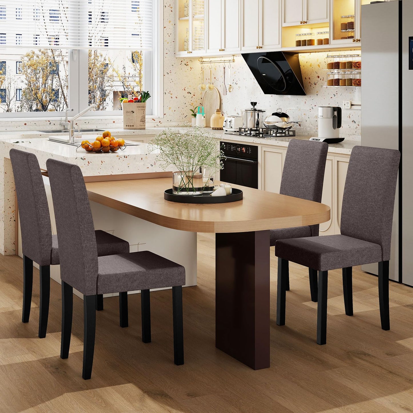 Fabric Upholstered Armless Kitchen Side Chair w/Rubber Wood Legs