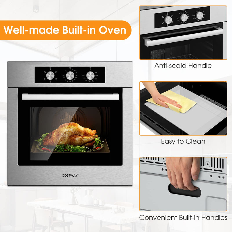 24" Single Wall Oven, Electric Built-in Wall Oven with 2.47 Cu. Ft. Capacity, 5 Cooking Functions