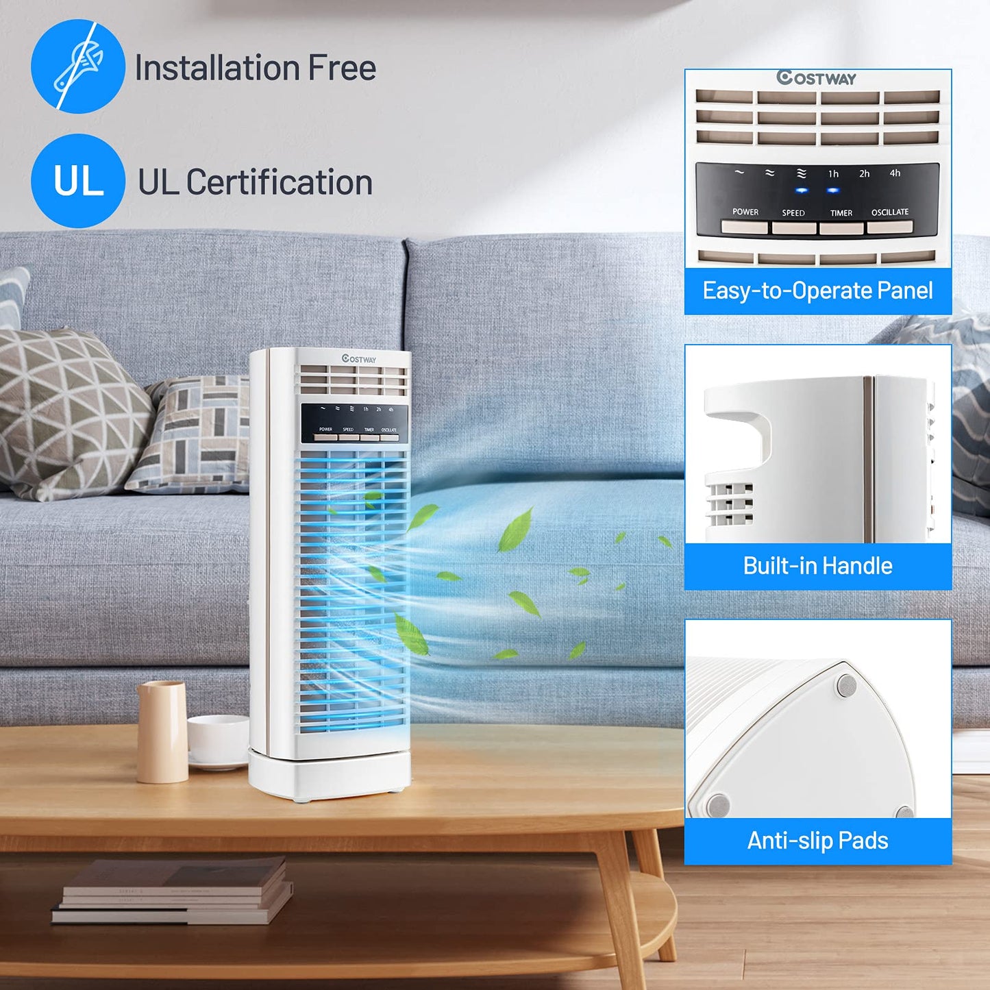 Tower Fan 14 Inches Portable Oscillating Desk Fan with 3 Speeds