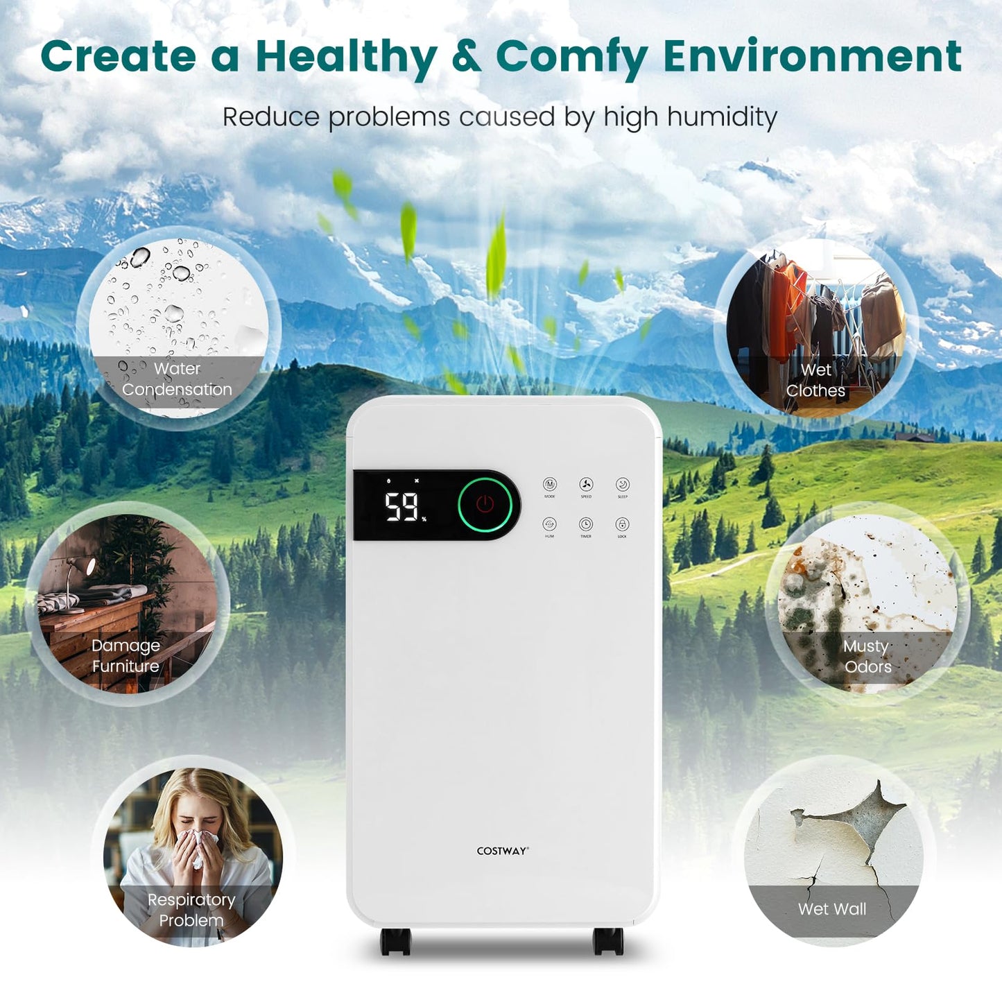 Dehumidifier for Basement, 32 Pints Dehumidifier with Sleep Mode, 24H Timer, 3-Color LED Indicator Light