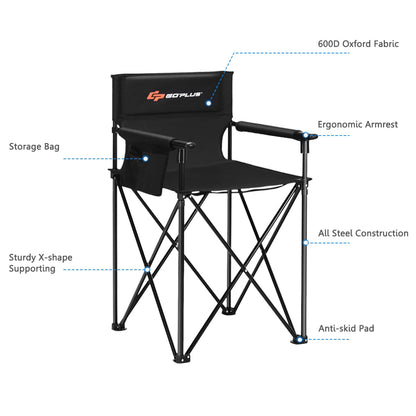 38.5” Height Portable Tall Directors Chair with Storage Pouches & Detachable Armrests