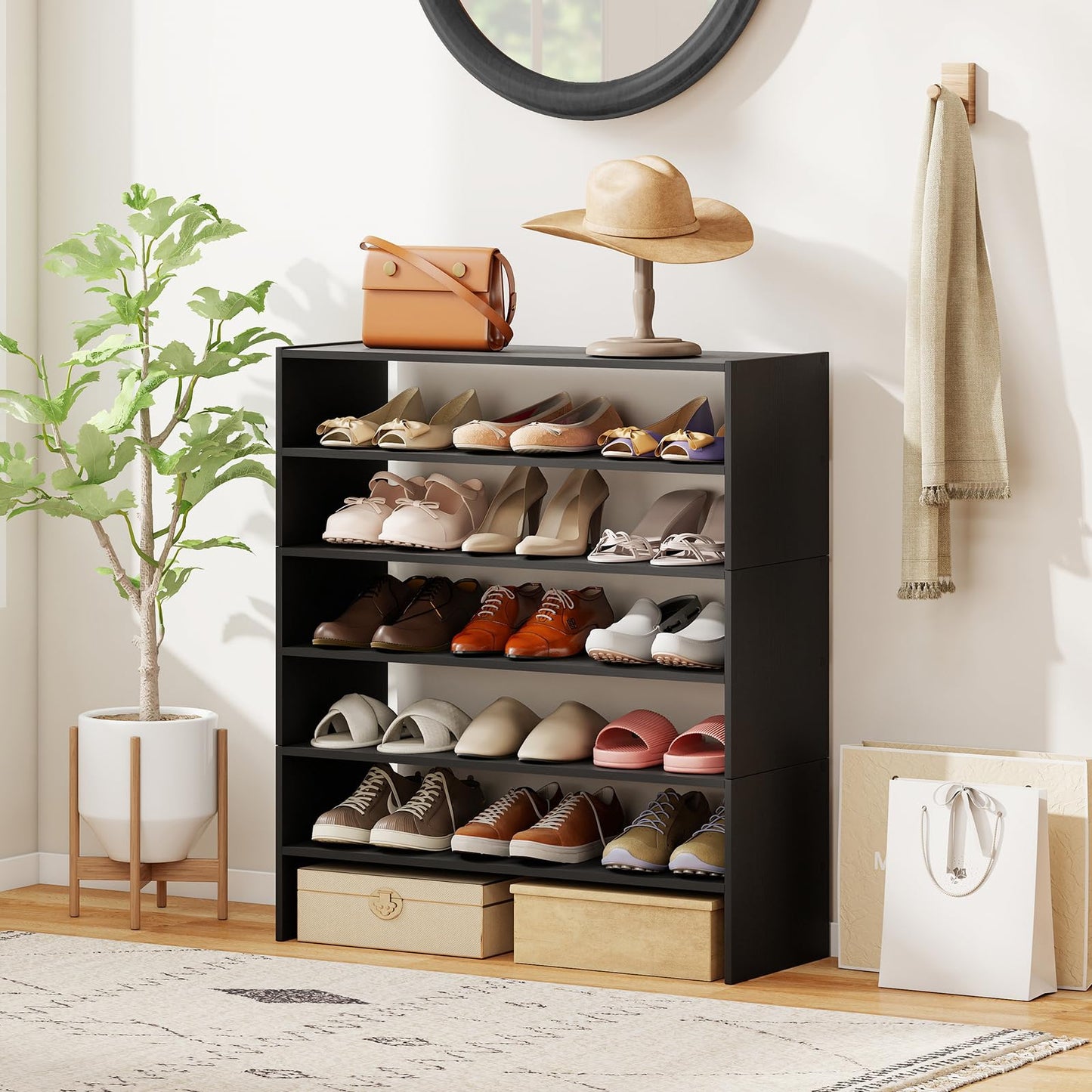 Extra Wide Shoe Shelf Organizer with Stackable Design