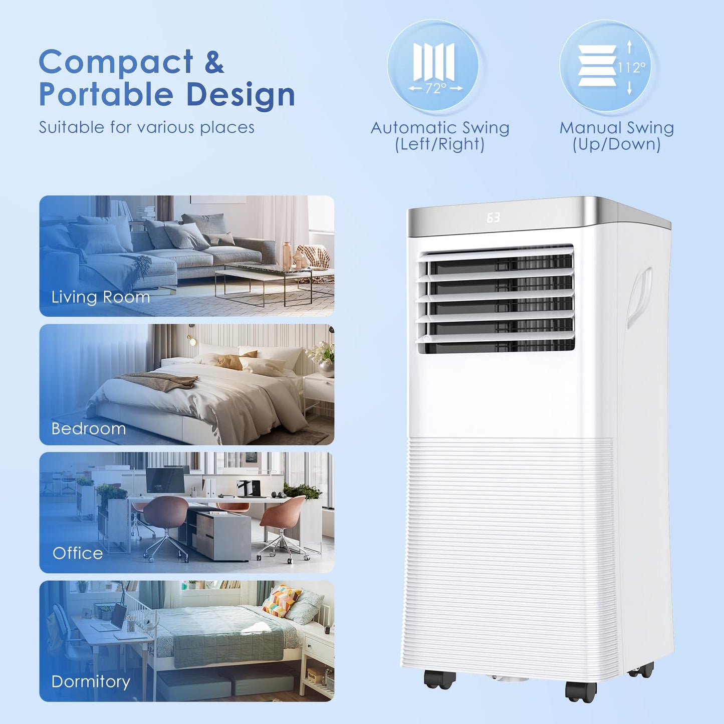 ARLIME 3-IN-1 Portable Air Conditioner, 10000 BTU AC Unit w/Fan & Dehumidifier, 2 Fan Speed, 24H Timer