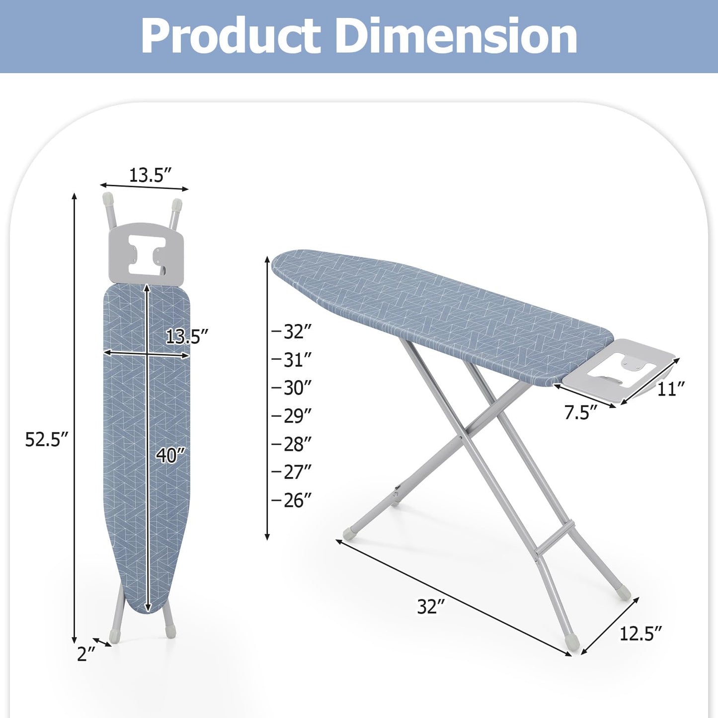 Ironing Board with Iron Rest Full Size Iron Stand with 3 Layers Extra Thick Cover