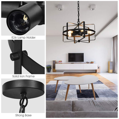 ARLIME 5 Lights Chandelier, Industrial Style Drum Shape Round Ceiling Lamp