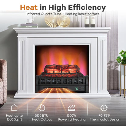 23 Inch Electric Fireplace Heater w/ 5 Level Flame & Brightness