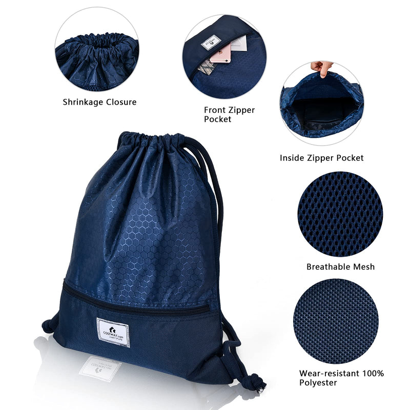 Drawstring Backpack Folding Sports Gym Sackpack with Zipper Pockets
