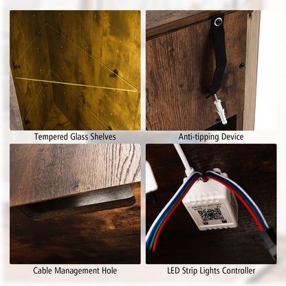 Corner Fireplace TV Stand with LED Lights for TVs up to 50”, Modern Entertainment Center with Electric Fireplace