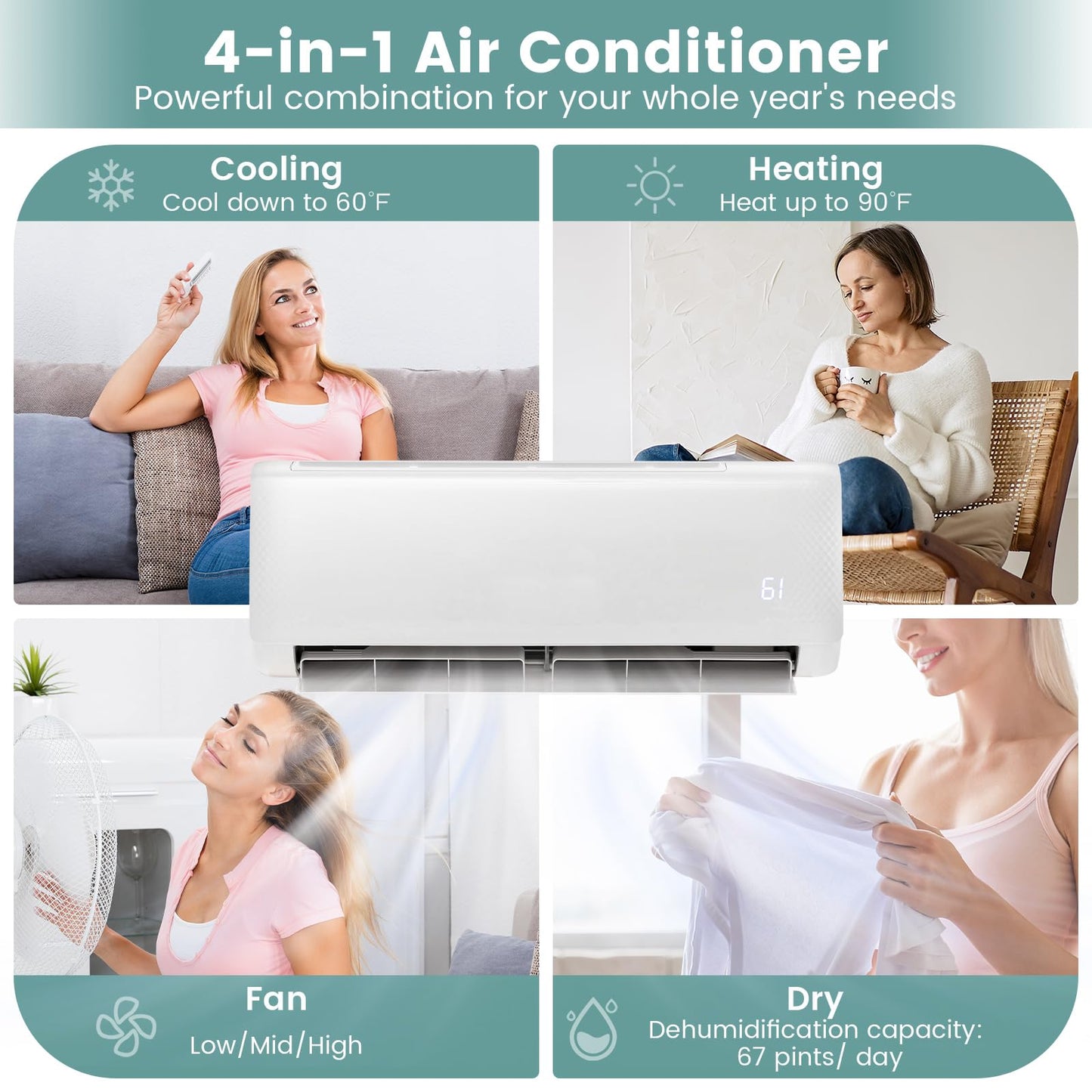 ARLIME Mini Split AC/Heating System, 18000 BTU 21 SEER2 Energy Saving Split Air Conditioner