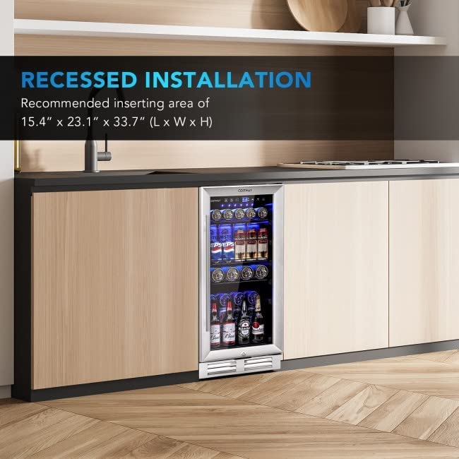 ARLIME 15" Beverage Cooler Refrigerator, 100 Can Built-in or Free Standing Beverage Fridge
