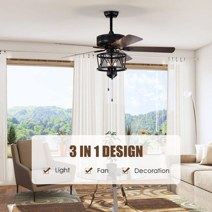 50-Inch Ceiling Fan with Lights, Indoor Ceiling Fan with Pull Chain Control, Mute Motor (Coffee)