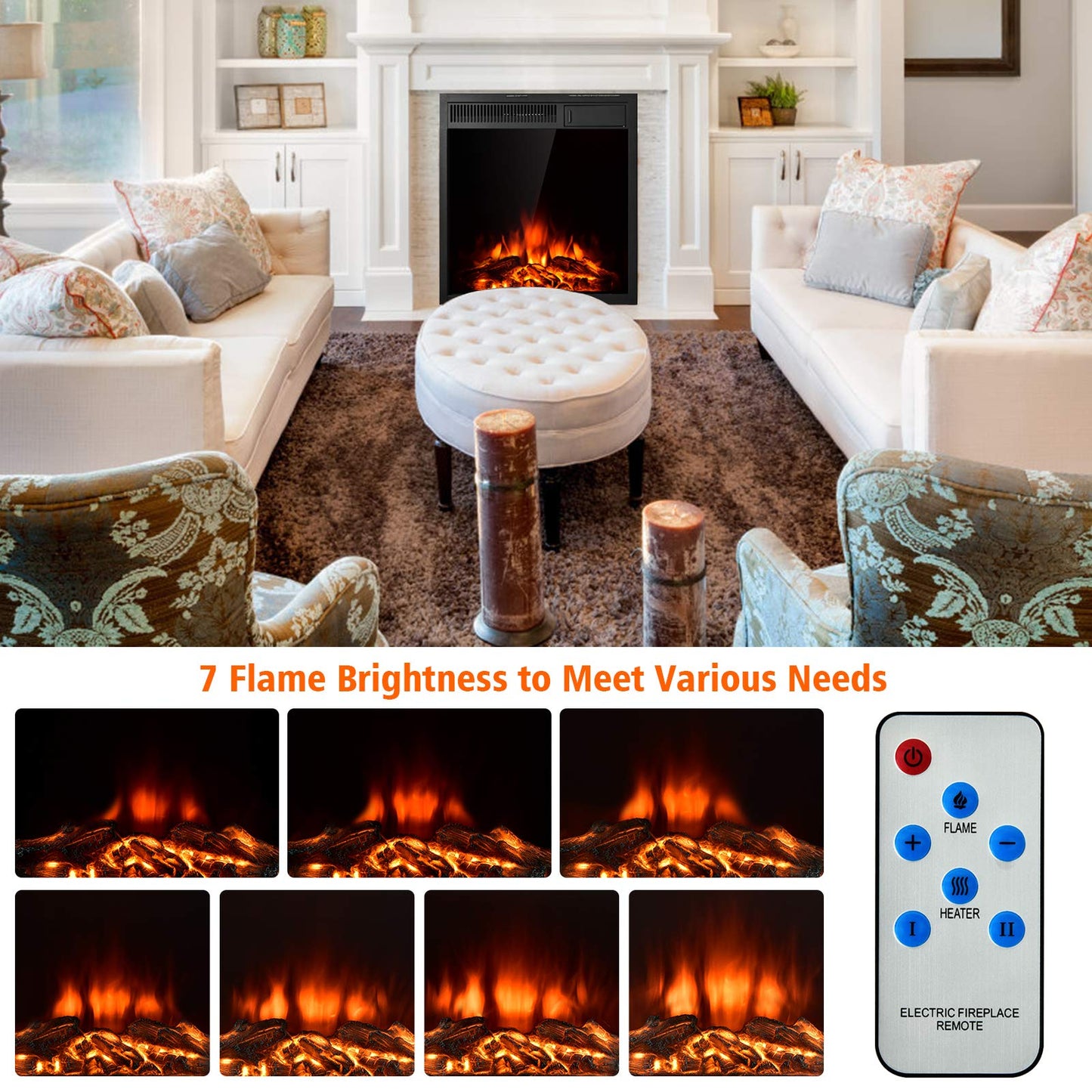 22.5 Inch Electric Fireplace Insert, Freestanding & Recessed Electric Fireplace Heater with Remote Control