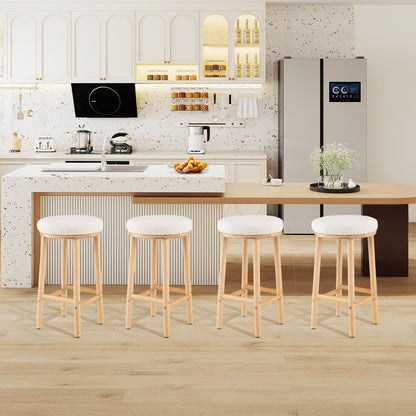 Round Upholstered Bar Stools Set of 2/4 with Boucle Fabric Seats