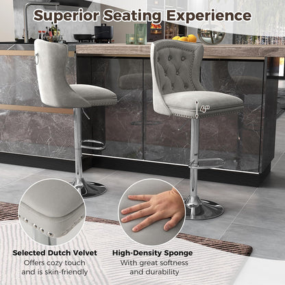 Adjustable Bar Stools Dutch Velvet Bar Chairs with Footrest