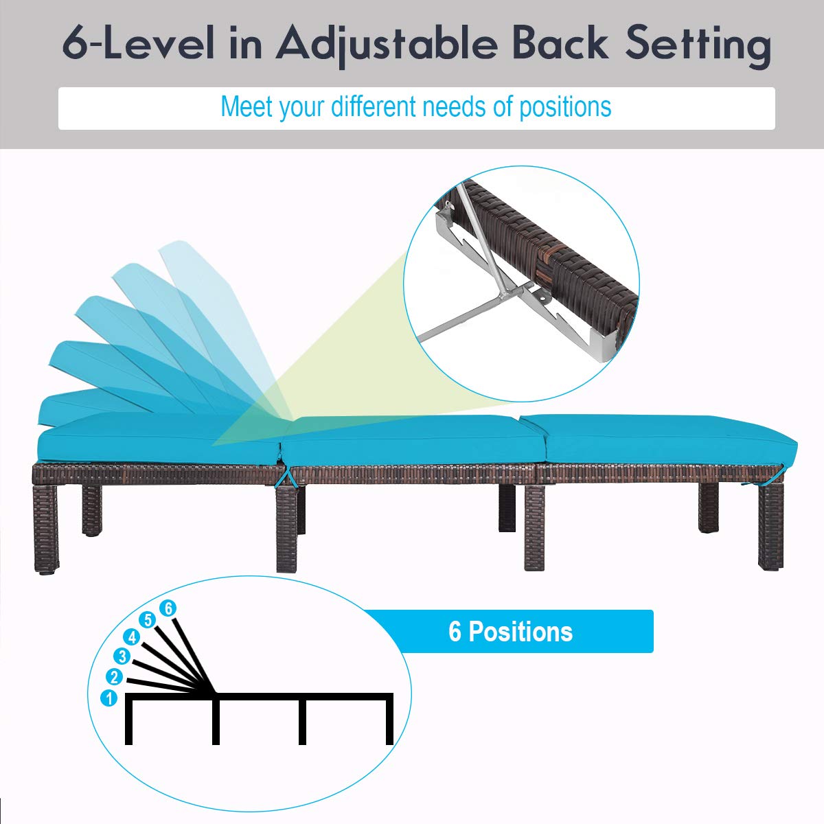 6 Gear Adjustable Chasie Lounge for Backyard