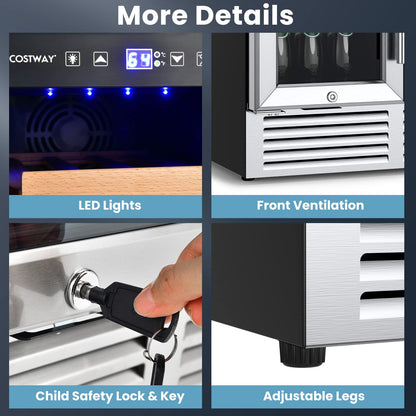 Wine and Beverage Refrigerator, 24 Inch Dual Zone Under Counter Wine Cooler w/Lock