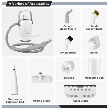 Handheld Multipurpose Steam Cleaner for Garment Windows Tires 10 Piece Accessory Set